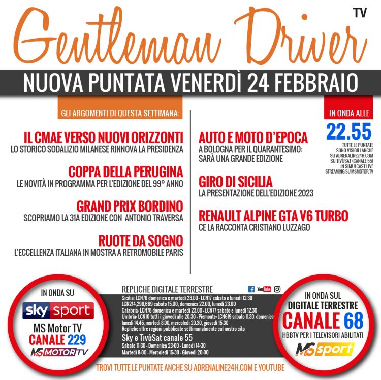 Slide puntata Gentleman Driver TV 24 febbraio